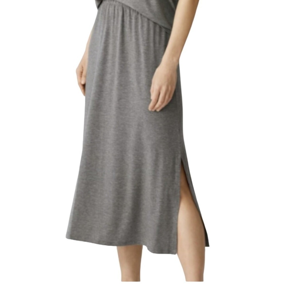 Eileen Fisher Marled Knit Straignt Skirt Womens L Ash Gray Side Slitโ